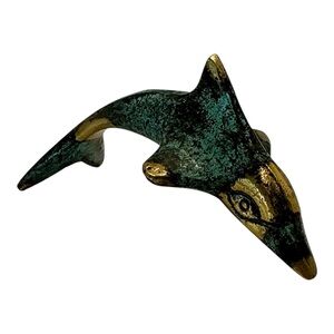 Verdigris On Brass Dolphin Figurine Paperweight MCM Collectible Vintage